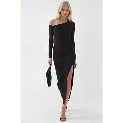 Asymmetrische Kraag Maxi Jurk met Split
