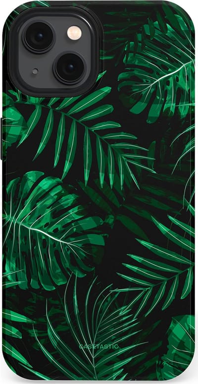 Casetastic hoesje geschikt voor Apple iPhone 13 - MagSafe - Dubbellaagse bescherming - Jungle blad - Fashion Case - Donkergroen Zwart