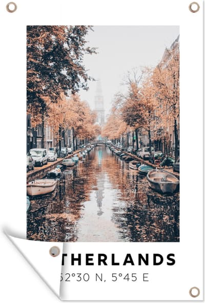 Muurdecoratie Nederland - Kanaal - Herfst - 120x180 cm - Tuinposter - Tuindoek