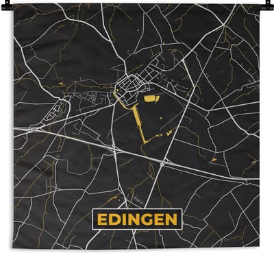 Wandkleed - Wanddoek - Edingen - Kaart - Plattegrond - Stadskaart - Goud - 180x180 cm - Wandtapijt