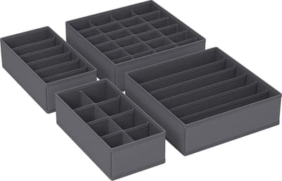 Opbergdozen voor ondergoed, lade-organizer, opbergsysteem voor kledingkast, opvouwbaar, voor beha's, ondergoed, sokken, stropdassen, vouwdoos, stoffen box, set van 4, grijs RUS04GY