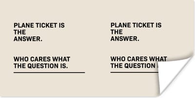 Poster Spreuken - Quotes - Plane ticket is the answer - Who cares what the question is - Reizen - 120x60 cm