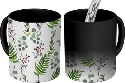 Magische Mok - Foto op Warmte Mokken - Koffiemok - Planten - Patronen - Bladeren - Kruiden - Magic Mok - Beker - 350 ML - Theemok