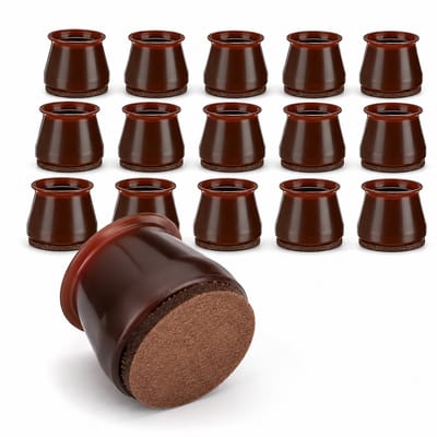 JustValue Stoelpootdoppen - Vloerbeschermers Voor Meubels - Houtlook Bruin - Viltbodem - Set Van 16 Stuks