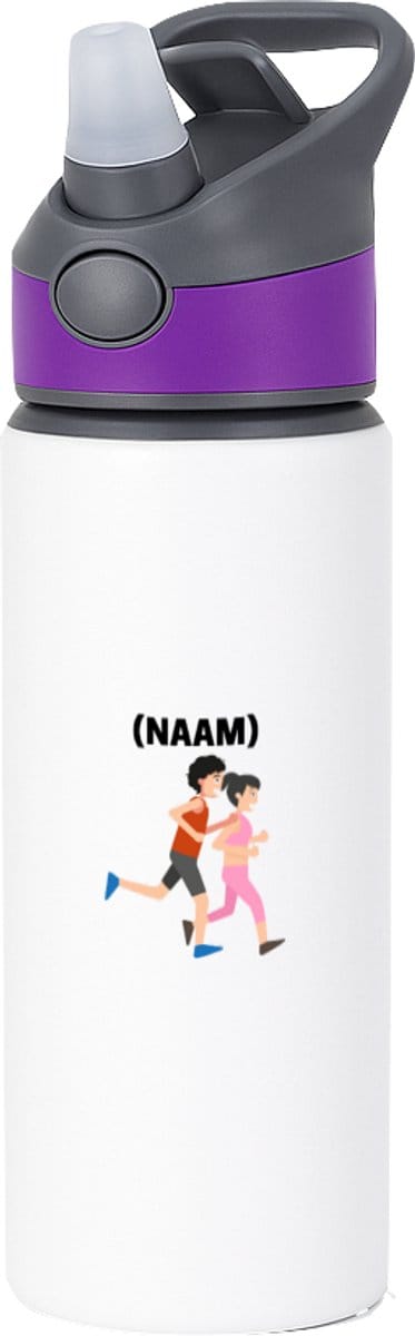 Hacebo® - Hardloop met eigen naam waterfles met rietje paars - Hardlopen - Hardloper - Sport - water fles - 650ML