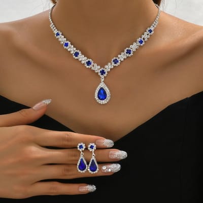 3-delige kristallen druppel ketting en oorbellen set voor dames, bruiloft avondjurk accessoires