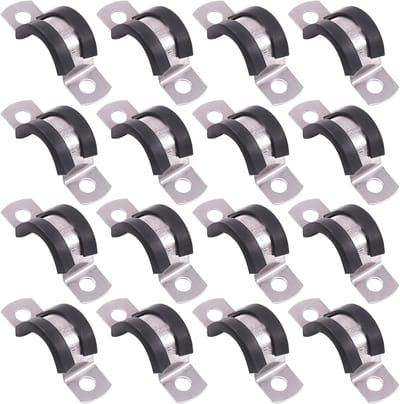 16-delige 15MM 2-Hole U-Tube Strap Clamp Set van RVS met Rubberen Kussen voor Buizen en Leidingen, Ideaal voor Bevestiging en Ondersteuning van Pijpen