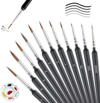 Set van 11 Fijne Detailkwasten voor het Schilderen van Miniaturen, Modellen, Nagels en Aquarellen - Perfect voor Kleine Details en Precisiewerk