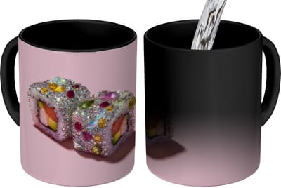 Magische Mok - Foto op Warmte Mokken - Koffiemok - Sushi - Rolletjes - Steentjes - Kleurrijk - Magic Mok - Beker - 350 ML - Theemok
