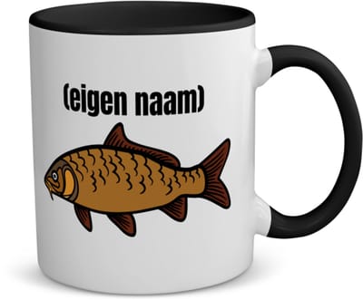 Akyol - vis met eigen naam koffiemok - theemok - zwart - Vis - vissen liefhebbers - iemand die houdt van vissen - verjaardag - cadeau - kado - 350 ML inhoud