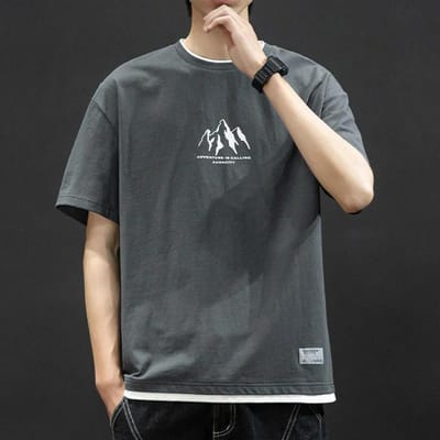 Kortsluitende T-shirt Heren Top Zomer Nep Twee Halflange Kleding T-shirt Basis XL grijs