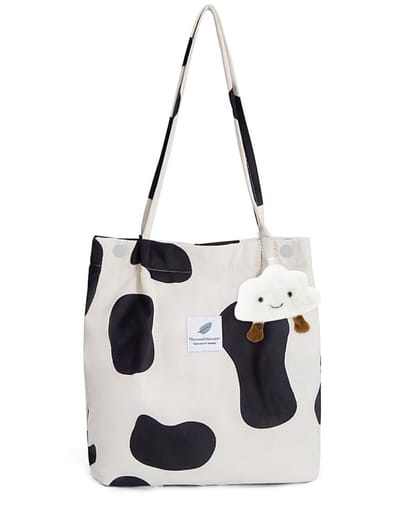 Dailygoods- Canvas Tas Grote Capaciteit - Schoudertas Dames - Fluwelen Tas - Lichtgewicht - Zwart-wit Patroon - 40,5 x 38,5 x 11 cm
