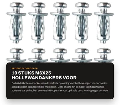 Dailygoods - 10 Stuks M6x25 Hollewandankers voor Gipsplaatwanden