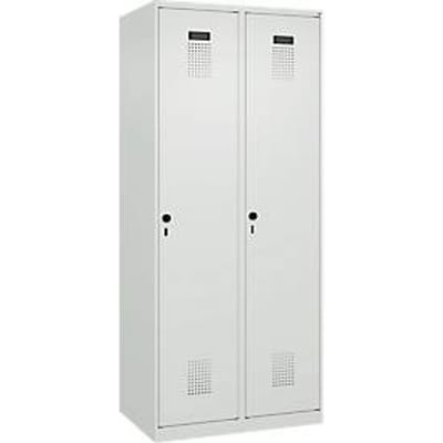 Garderobekast C+P Evolo Plus, 2 vakken, rechts scharnierend, veiligheidsdraaigrendel, B 800 x D 500 x H 1850 mm, lichtgrijs/lichtgrijs