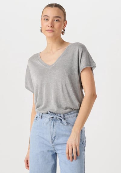 Minus Carlina Batsleeve Knit Tee Tops & T-shirts Dames - Shirt - Metallic - Maat M