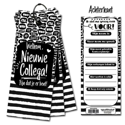 Invulkaart Welkom Nieuwe Collega - Invulkaarten set van 15 stuks - met sluitring - invulkaartjes om af te geven - Collega verwelkomen - Zwart Wit
