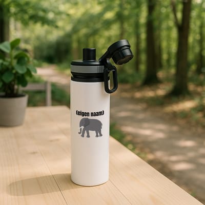 Hacebo® - olifant met eigen naam waterfles met draaidop grijs - Olifant - olifanten liefhebbers - iemand die houdt van olifanten - verjaardag - cadeau - kado - water fles - 850ML