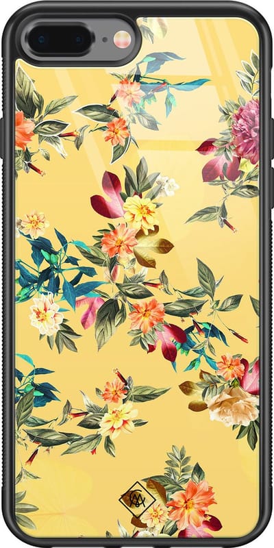 Casimoda® hoesje - Geschikt voor iPhone 8 Plus - Bloemen geel flowers - Luxe Hard Case Zwart - Backcover telefoonhoesje - Geel
