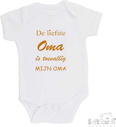 100% katoenen Romper "De liefste oma is toevallig mijn oma" Unisex Katoen Wit/tan Maat 62/68