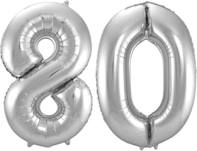 Ballon Cijfer 80 Jaar Zilver Helium Ballonnen Verjaardag Versiering Cijfer Ballon Feest Versiering Met Rietje - 86Cm