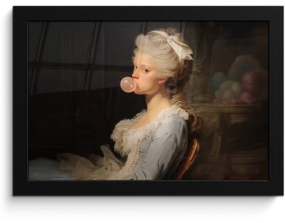 Poster in lijst - Fotolijst 30x20 cm - Posters - Vrouw - Barokjurk - Kauwgom - Posterlijst zwart - Decoratie - Wanddecoratie woonkamer - Muurdecoratie slaapkamer