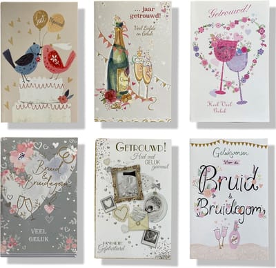 6 luxe wenskaarten - ... jaar getrouwd - Verloofd - Huwelijk - 12 x 17 cm - Met Envelop