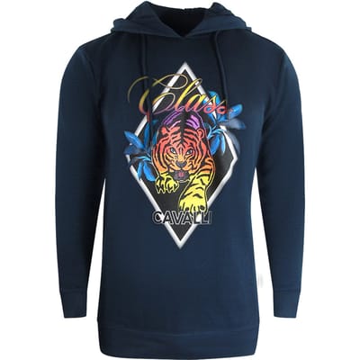 Cavalli Class Diamond Tiger Design marineblauwe hoodie