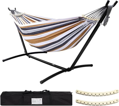Dubbele Hangmat met Standaard - 204 kg Capaciteit, Inclusief Draagtas en Anti-Roll Balk