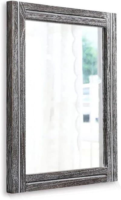 Rustieke Wandspiegel met Houten Frame, Rechthoekig 28 x 20 Inch, Perfect voor Slaapkamer, Badkamer en Boerderijstijl Decor