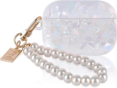 Schokbestendige AirPods Pro Hoes met Parelsleutelhanger, Zachte Siliconen TPU, Ultra-dun en Antislip, Schattige Hoofdtelefoon Tas voor Meisjes - Wit, Perfecte Bescherming en Stijl