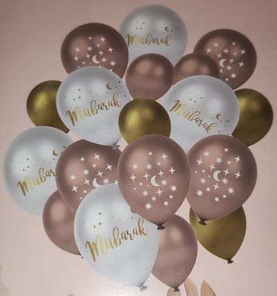Ramadan Mubarak Ballonnen | Eid Mubarak Ballonnen | Eid al Fitr | Suikerfeest Versiering | Offerfeest Decoratie | Ramadan Decoratie | Feest Ballonnen | Metallic Ballonnen | Hard Roze | Goud | Zilver | Latex Ballonnen | Ø 30 cm | 18 Stuks