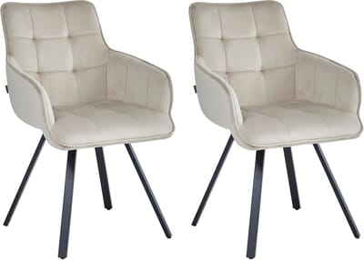 Colenis® - Taha Eetkamerstoel - Set Van 2 - Beige - Fluweel - Met armleuning - Draaistoel - 180°