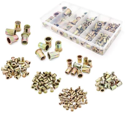 Complete Set van 165 Stuk Gemengde Carbon Stalen Rivet Nuts met Gereedschap en Plat Hoofd - Ideaal voor Montage en Bevestiging