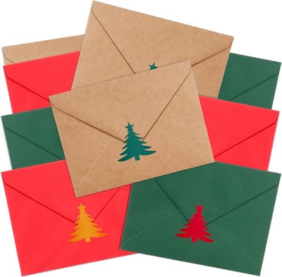Kerstenvelop Set - Wenskaart Zakken - Feestelijke Groeten - Met Kerststickers - 120 Enveloppen - Rood Groen Kaki