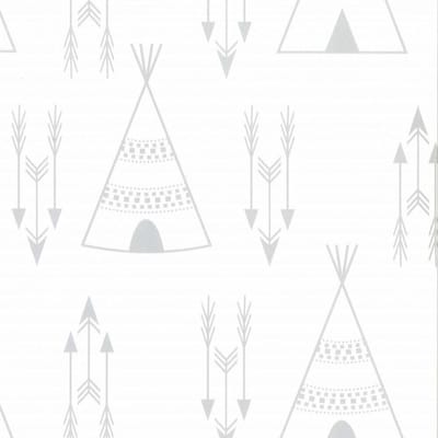 Behang Tipi Tentjes - Pijl en boog- Wit Grijs - Indianen thema behang - Vliesbehang - 0,53x10,05M Fabulous World