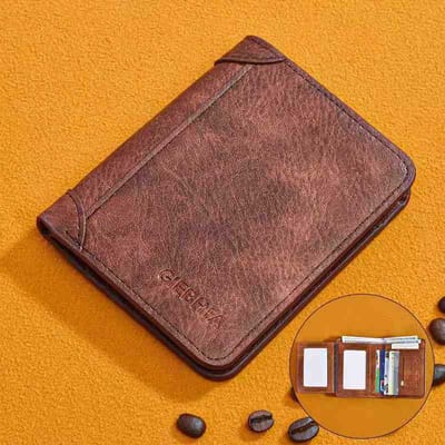 Portefeuille Homme Portefeuille Court Homme Multifonctionnel Sac à Cartes Intégré Permis de Conduire Portefeuille Étudiant Ultra-fin café