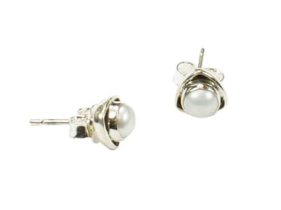 Zilveren knop oorbellen Parel 925 zilver
