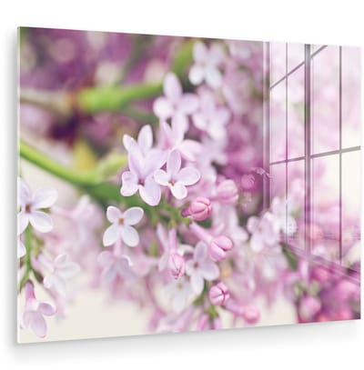 ® Glasschilderij 160x120 cm - Schilderij acrylglas - Een tros sering bloemen - Foto op glas - Muurdecoratie woonkamer - Wanddecoratie slaapkamer - Schilderijen