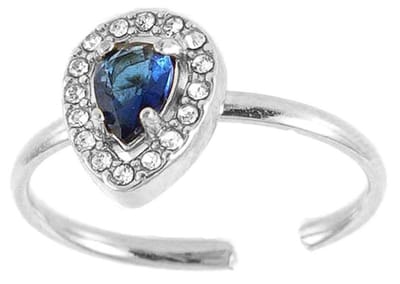 Ring - Druppel met Zirkonia - RVS - One Size - Zilverkleurig en Blauw