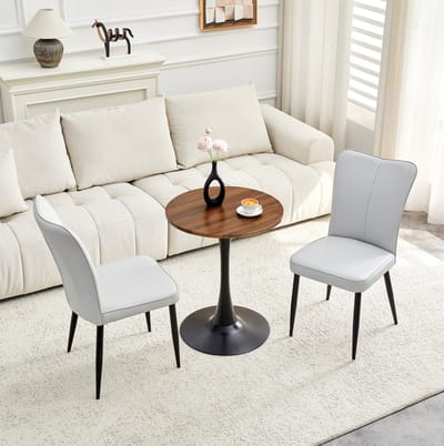 Set Tafel En Stoelen - Ronde Eettafel Met 2 Stoelen - Modern Voor Kleine Ruimtes - MDF En Kunstleer - Zwart Lichtgrijs Notenhout