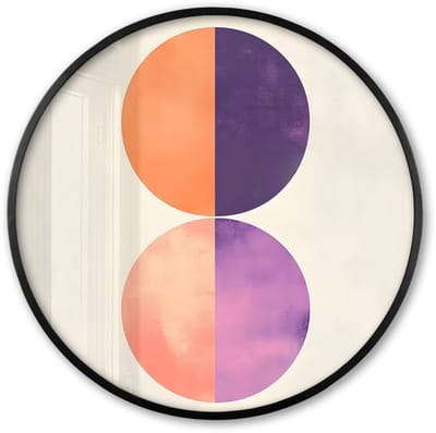 Poster in lijst Rond - Fotolijst 60x60 cm - Posters - Abstract - Cirkels - Paars - Ronde posterlijst zwart - Decoratie - Wanddecoratie woonkamer - Muurdecoratie slaapkamer