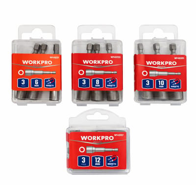 WORKPRO Magnetische Dopsleutelbit Set 12-delig – 6, 8, 10, 12 mm – 1/4 inch Zeskant – PRO Serie – Voor Accuboormachine