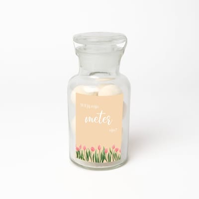 Apothekersfles - Bruisballen - Ontspanning - Meter vragen - Wil jij mijn meter zijn - Meter vragen cadeau - Tulpen design