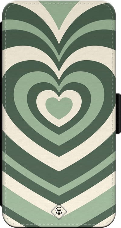 Casimoda® bookcase - Geschikt voor iPhone 13 Pro - Hoesje met pasjeshouder - Hart Swirl Groen - Groen - PU-leer met kunststof telefoonhouder