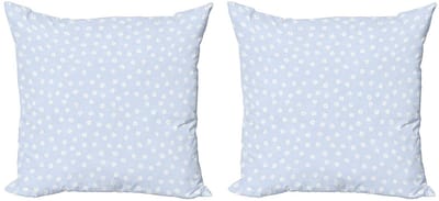 ABAKUHAUS Kussenhoes – 2x50x50 cm – Gebloemd, Dubbelzijdig – Babyblauw/Wit
