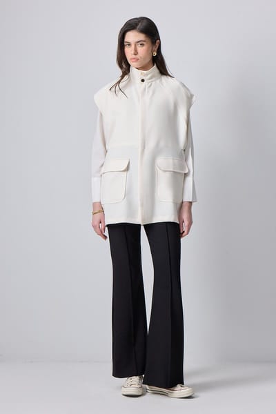 Touché Privé - Crêpe gilet met zakken - Ecru - Dames