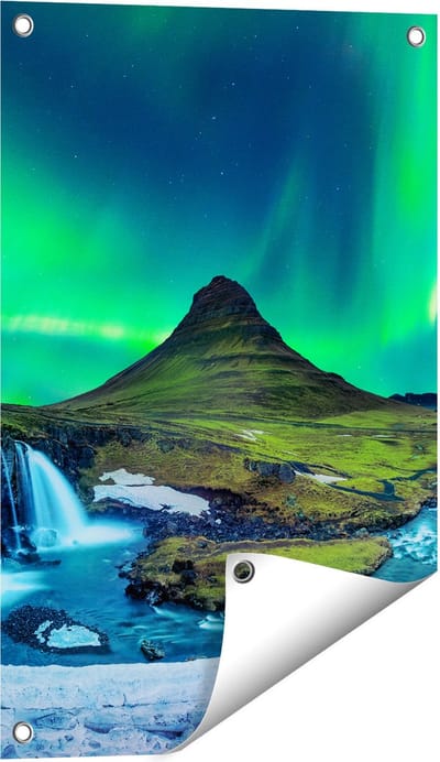Gards Tuinposter Noorderlicht bij de Watervallen in IJsland - 40x60 cm - Tuindoek - Tuindecoratie - Wanddecoratie buiten - Tuinschilderij