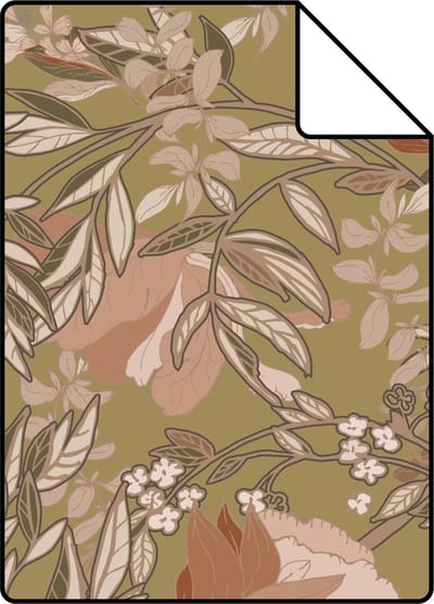 Proefstaal ESTAhome behang vintage bloemen in art nouveau stijl goud en terracotta roze - 26.5 x 21 cm - 139568-S
