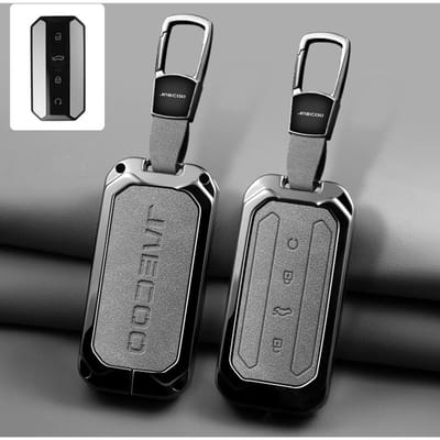 Metalen Lederen Auto Sleutelhoes Cover Voor Chery Jaecoo J5 5 Afstandsbediening Sleutelhoes Tas Sleutelhanger Auto Bescherming Accessoires gray