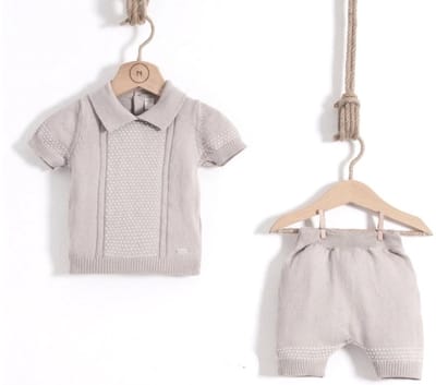 Baby Jongens 2-Delige Polo Set Beige – Gebreid Katoen – Maat 50/56 t/m 74/80